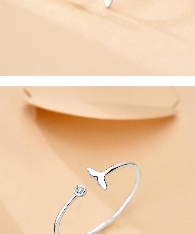 S925 Sterling Silver Fishtail Ring: Cute, Simple, Thin Band, Adjustable Index Finger Ring for Women