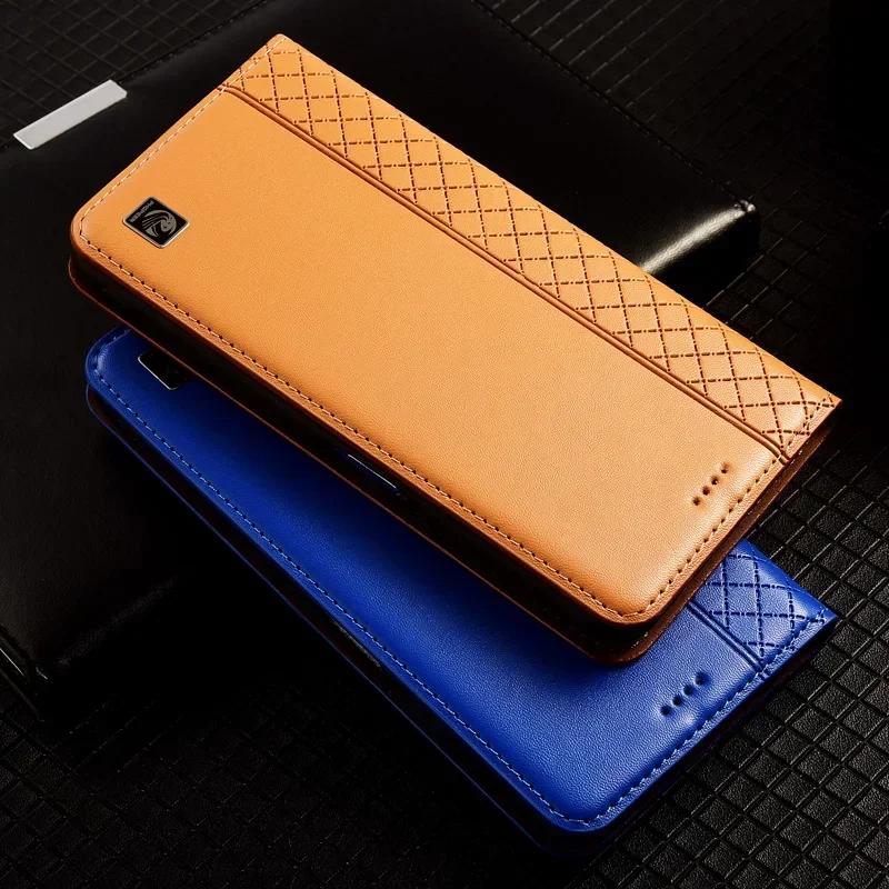Etui z klapką do OPPO Reno 15 15F Reno15 Pro Max 5G Prawdziwa skóra Magnetyczne Etui Wzór kratki ze skóry bydlęcej Portfel z kieszonkami na karty Etui