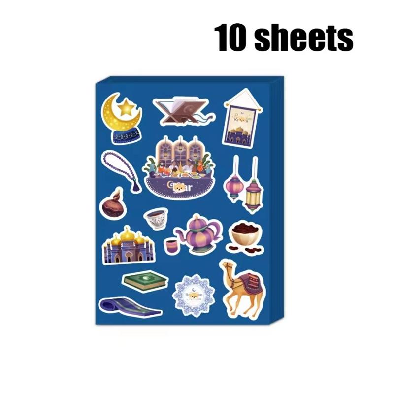 

10Sheets Ramadan DIY Stickers Eid Mubarak Gift Bag Box Sealing Stickers Moon Stars Decoration Labels Islam Muslim Party Supplies