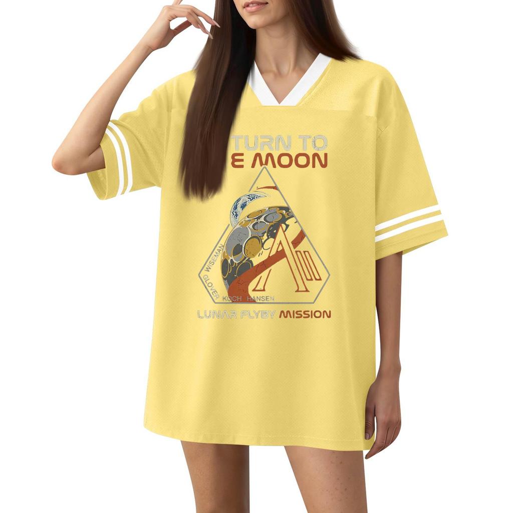Women Fashion Short Sleeve V Neck Printed Sports Jersey T Shirt Top Casual Loose Fit Lightweight Breathable Fabric