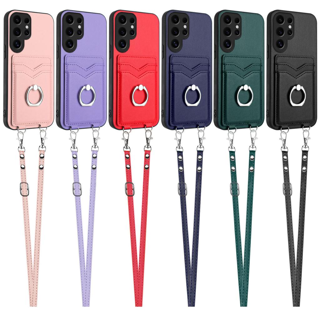 Crossbody Cards Solt Ring Holder Case For Samsung Galaxy S24 Ultra S23 Plus S22 S21 A55 A35 A15 A54 A14 A24 A34 Lanyard Cover