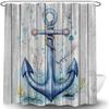Nautical Anchor Shower Curtain Ocean Coastal Vintage Wooden Board Seaweeds Retro Sea Blue Marine Rustic Bath Curtain with Hooks