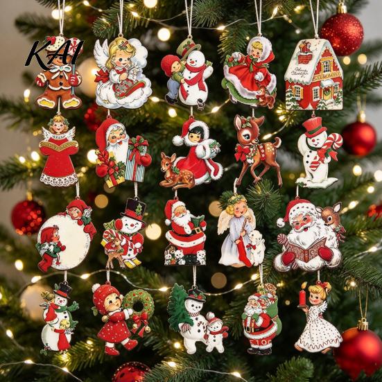 Lightweight Wood Hanging Ornaments Retro Wooden Christmas Ornaments, Xmas Tree Pendants with Rope, Rustic Santa Claus Holiday Party Supplies