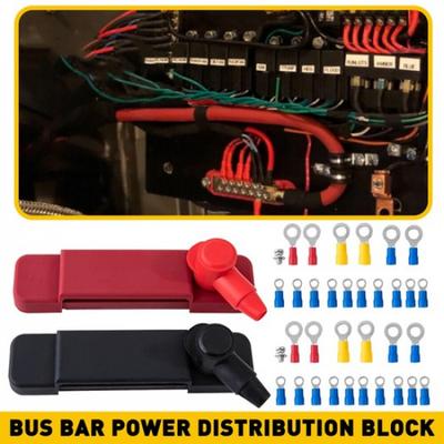 Schwarz & 12 Rote Anschlussklemme Sammelschiene Stromverteilungsblock 180A 12V DC Paar