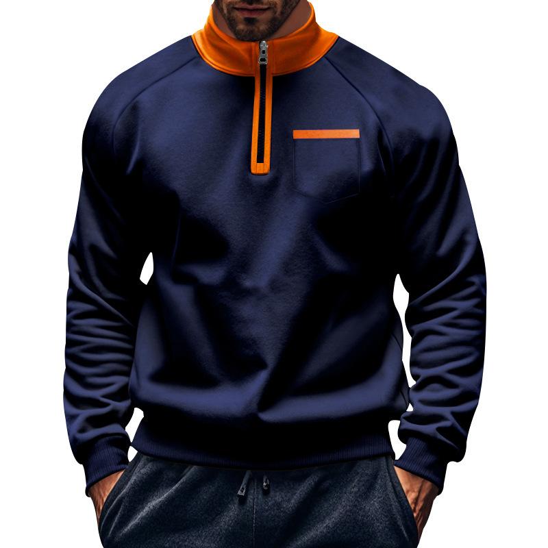 Herbst/Winter Stehkragen Pullover Halbreißverschluss Herren Sport Thermo Fleecegefüttertes Sweatshirt