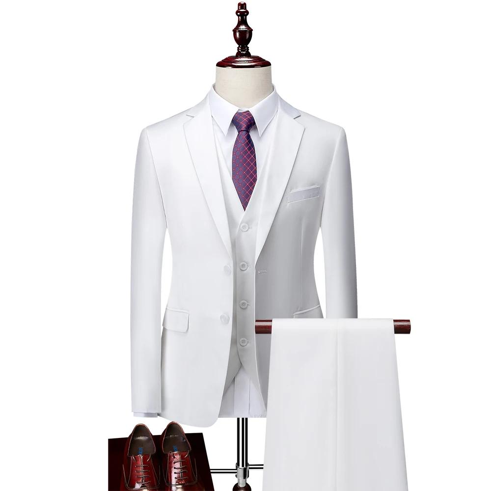 ( Jacket + Vest + Pants ) Boutique Pure Color Mens Business Formal Suit 3Piece Set