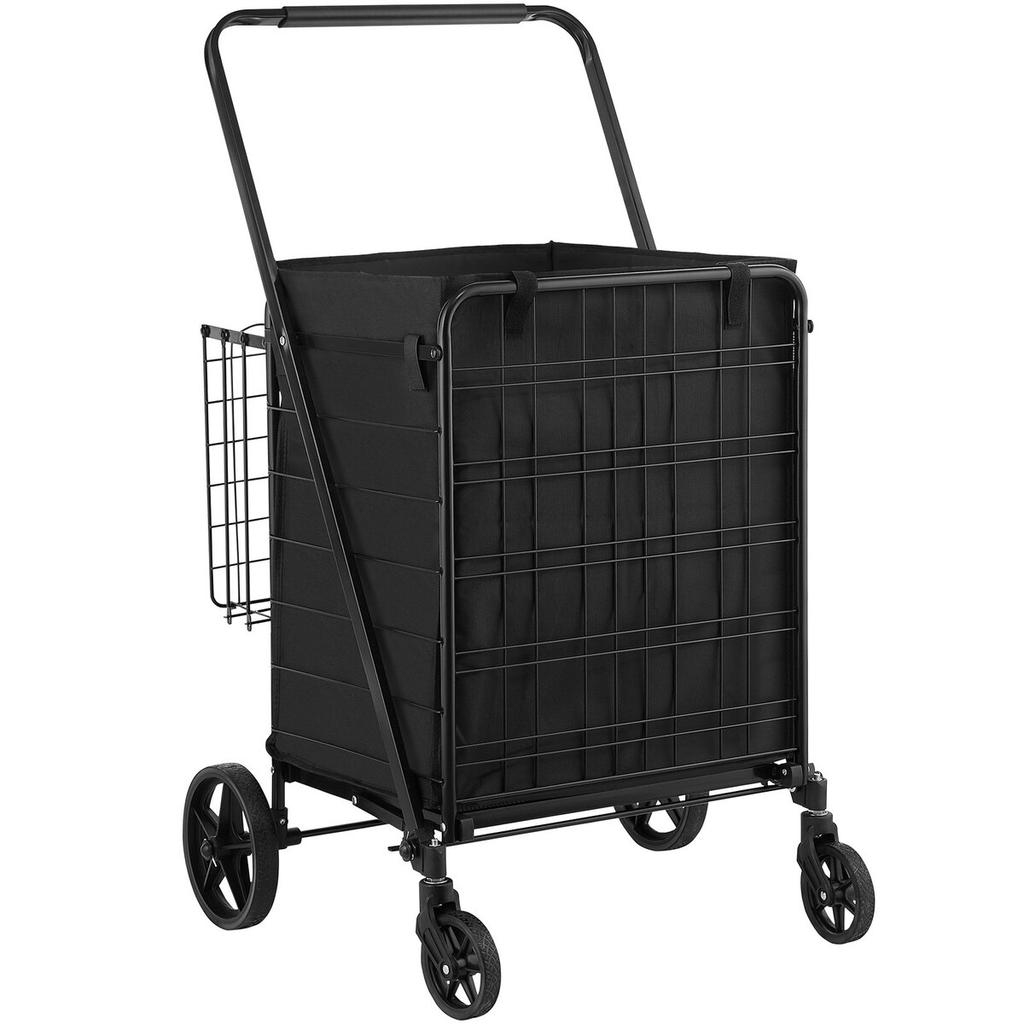 Folding Shopping Cart with Removable Waterproof Liner, 330LBS Large Capacity Jumbo Grocery Cart with Dual Basket, 360° Swivel Wheels, Dense Metal Mesh