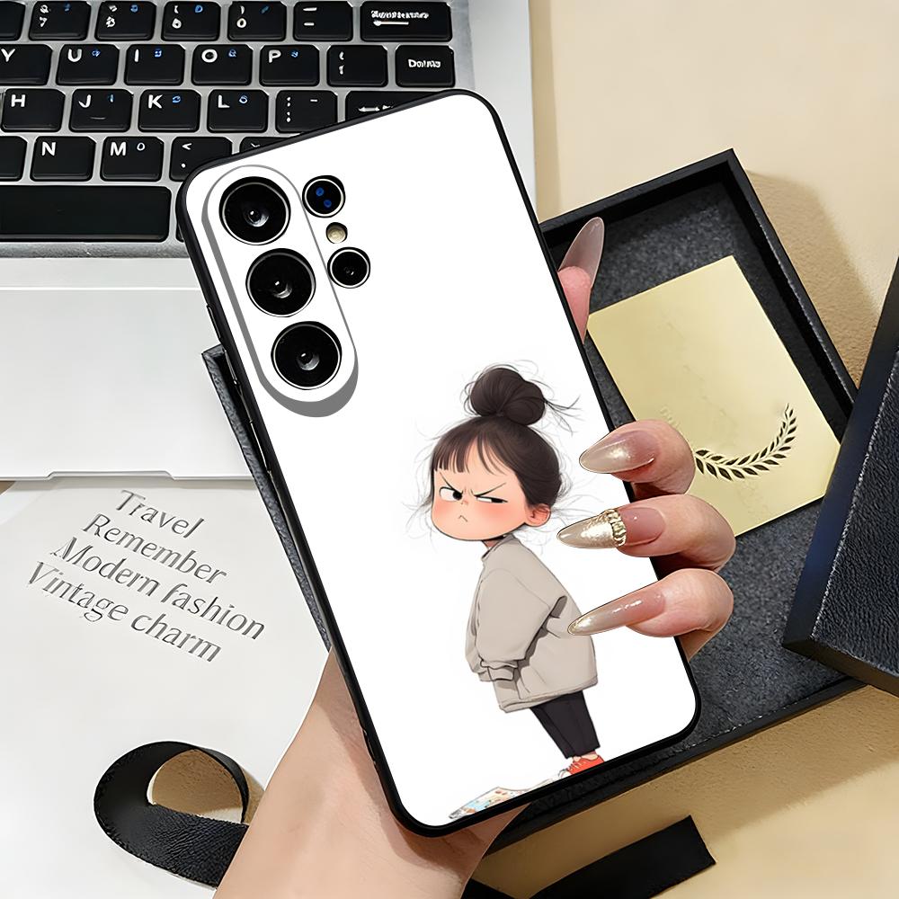 Cute Angry Little Girl Phone Case For Samsung S26 S25 S24 FE S23 S22 S21 Plus S20 Ultra Note20Ultra Black Soft Shell