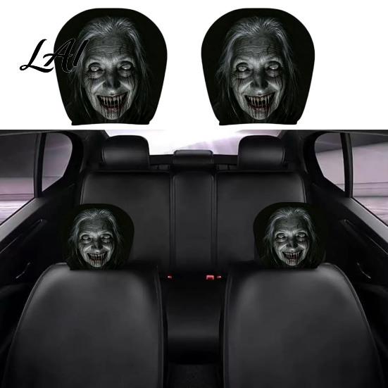 Soft Polyester Headrest Slipcovers 2Pcs Halloween Car Covers Creepy Ghost Face Seat Customized Auto Interior Styling Protector Breathable Decor for