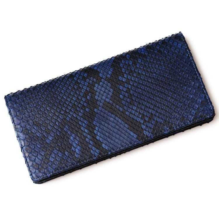 

Python Indigo Dye Wallet Довгий гаманець зі зміїної шкіри Snakeskin Diamond Python Made in Japan Brand Casual Money Luck Шкіряна подарункова упаковка Гаманець удачі