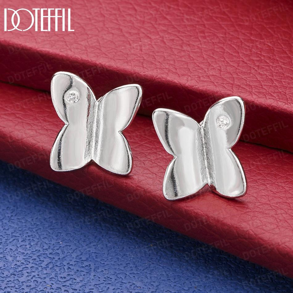 925 Sterling Silver AAA Zircon Simple Polished Butterfly Earrings - Banquet Pendant Jewelry 1.50*1.40cm