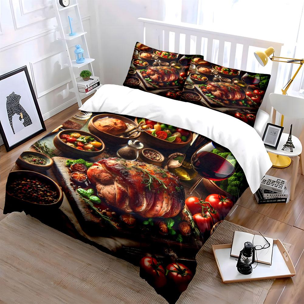 BBQ Pattern Bedding Set Pillowcases and Duvet Cover (1* Duvet Cover, 2* Pillowcases, Filling Not Included)