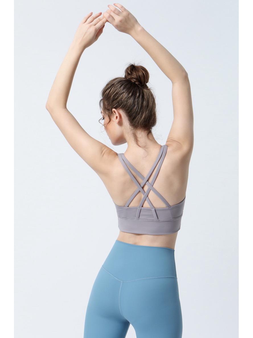 

Женский спортивный бюстгальтер для йоги с перекрестной спинкой, амортизирующий, дышащий летний топ-майка Medium серый