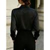 Satin-finish Ribbon Shirt, V-neck, Knotted, Long-sleeved, Formal Work Shirt for Women