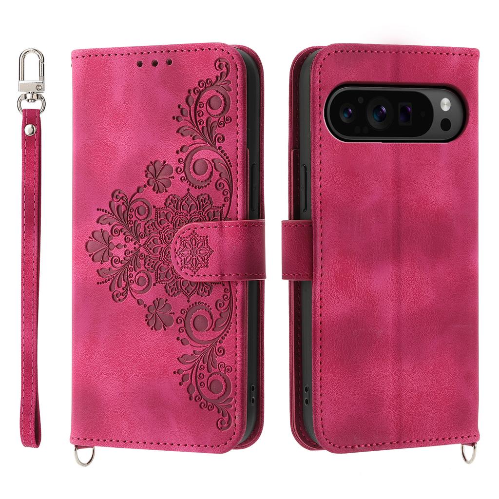 For Google Pixel 9 Pro XL Leather Case Flower Pattern Phone Protector with Multiple Card Slots