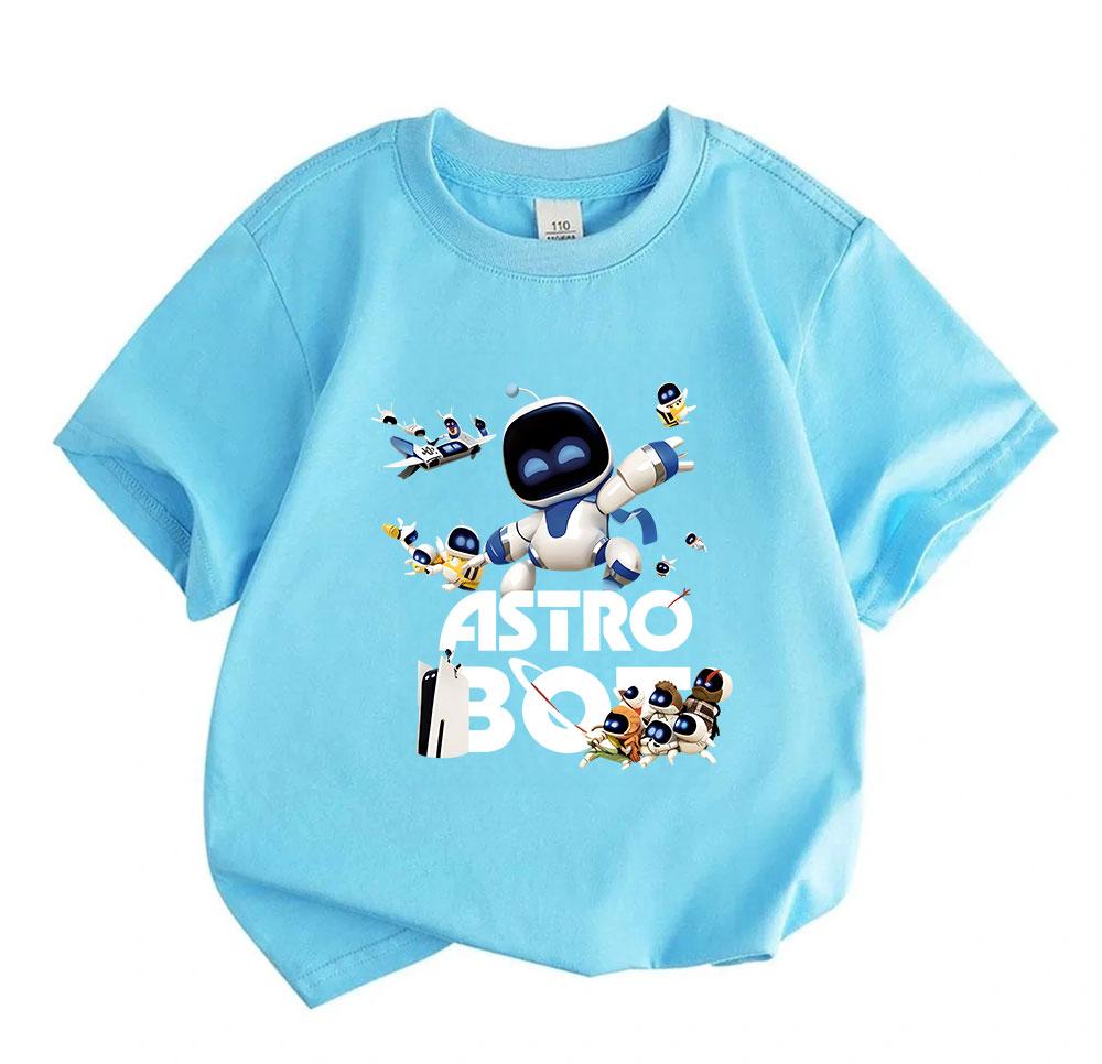 Kids Boys Girls Casual Astro Graphic T Shirt 100% Cotton Short Sleeve Crew Neck Tee Tops Cute Space Robot Pattern Summer Daily Wear for Children