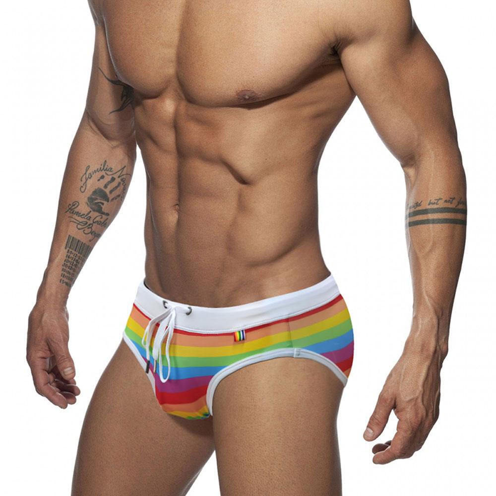 Men Swim Briefs Trunks Pride Day Strips Tight Fit Sexy Swimwear Beach Wear Tanning Surfing GYM