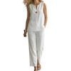 Completi da Donna in Cotone e Lino a 2 Pezzi, Top a Canotta Senza Maniche con Scollo a V e Pantaloni a Gamba Larga, Outfit Casual da Casa con Tasche