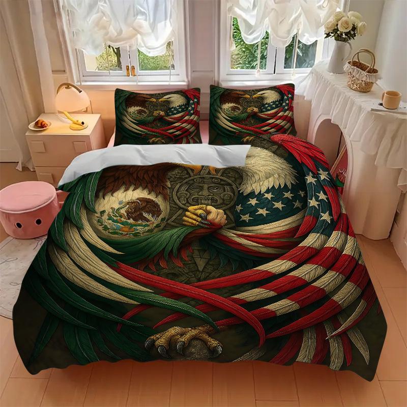 3pcs Eagle Unity Mexico Usa Bedding Set, Includes One Quilt Cover and Two Pillowcases, Bedroom and Guest Room Decoration. T72301126