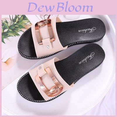 Elegant Open Toe Hollow Design Women Flat Metal Slipper For Versatile Outdoor Use