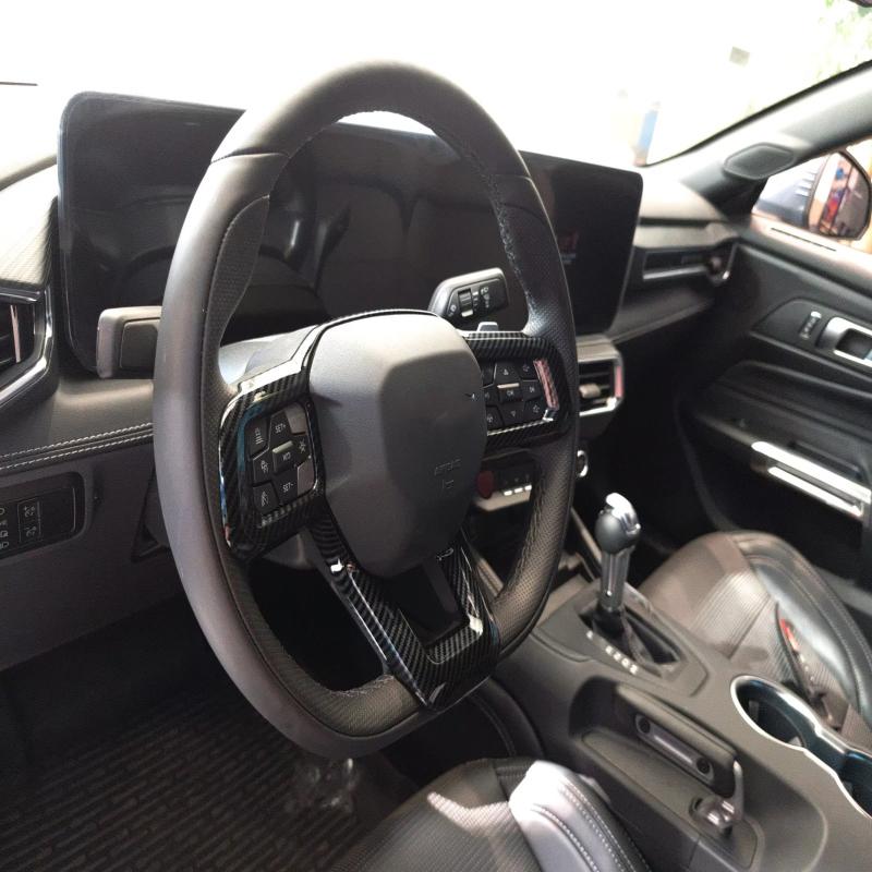 For Ford Mustang 2024 2025 ABS CarbonFiber Car Steering Wheel Trim direction Control Button Frame Cover Interior Accessories