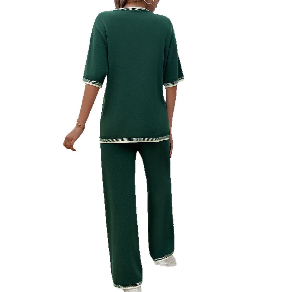 Women's Spring&Summer Casual Holiday Style Simple Short Sleeve Straight Leg Pants Suit