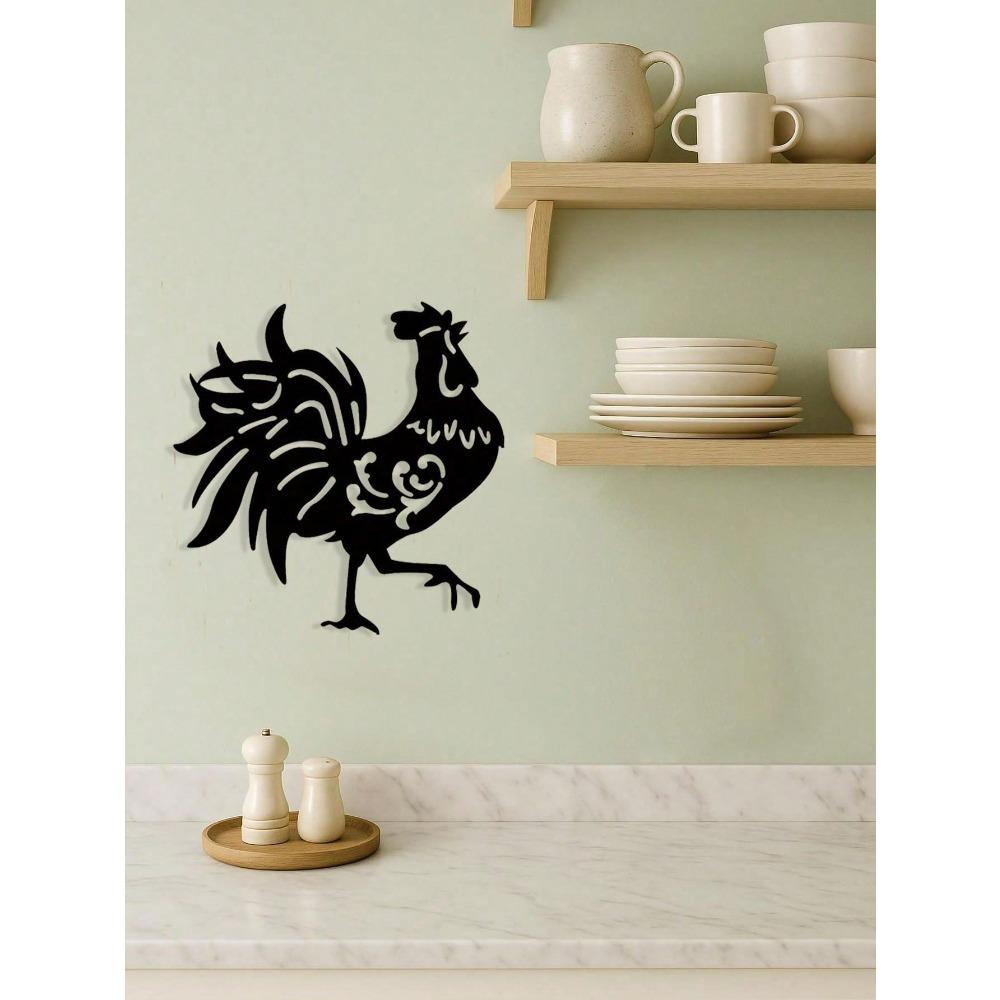 Metal Rooster Wall Art, Black Iron Indoor Outdoor Sculpture, Farmhouse Home Decor Gift for Chicken Lovers, Waterproof Rustproof Hanging Ornament