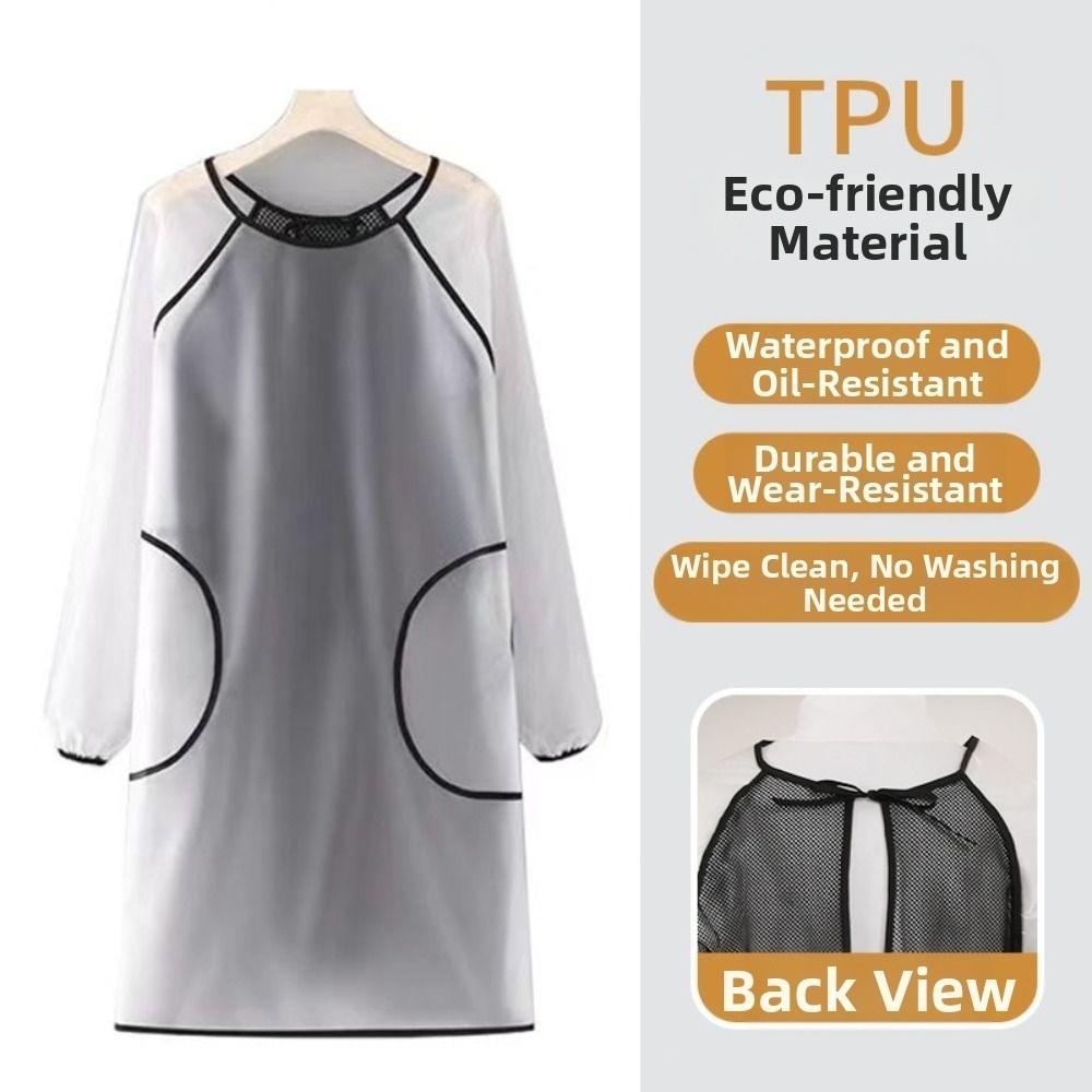 Oil-proof TPU Apron Waterproof Catering Work Clothes Multi-Purpose Long-sleeved Apron  BBQ