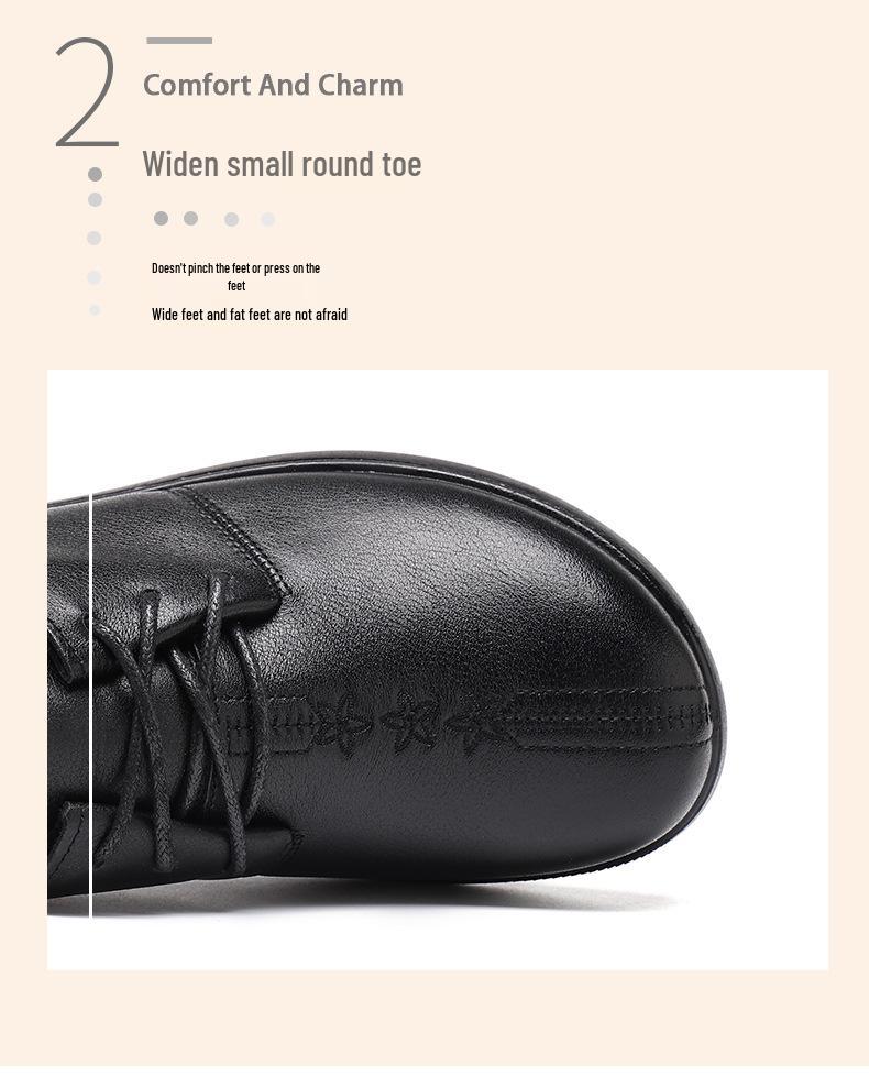 Genuine Leather Soft Sole Non-slip Lace-up Flats for Women, Plus Size, Round Toe, Autumn Style.