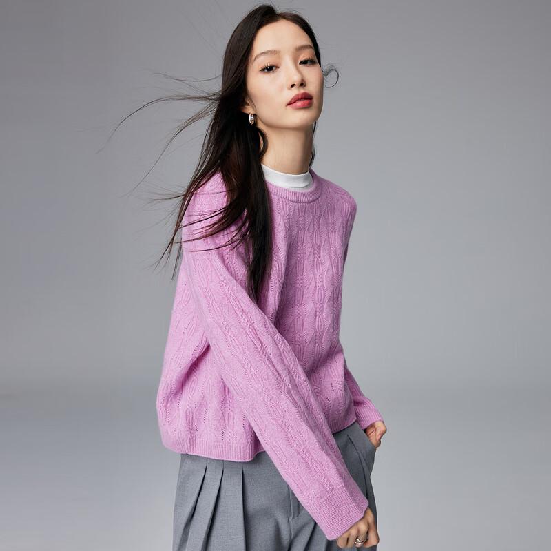 Paluo Women's 7-Gauge Cashmere Loose-Fit Hollow-out Pullover Sweater