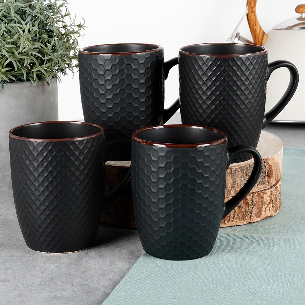 Ceramic Mugs White Black 400 Ml 8 Pcs.
