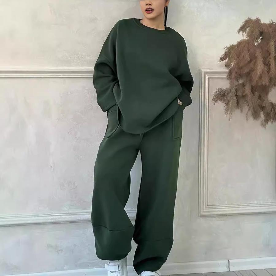 New Women's Fall Winter Casual Loose Crew Neck Long Sleeve Sweatshirt Pants Set