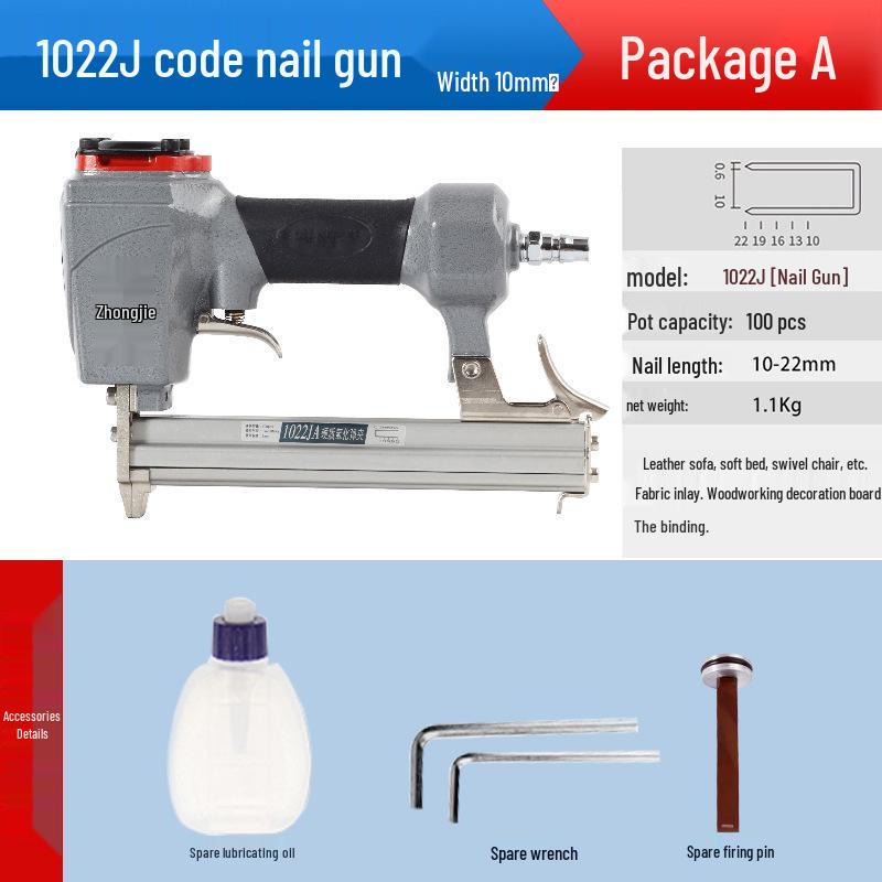 Zhongjie Pneumatic Brad Nailer - No Jam Woodworking Nail & Staple Gun