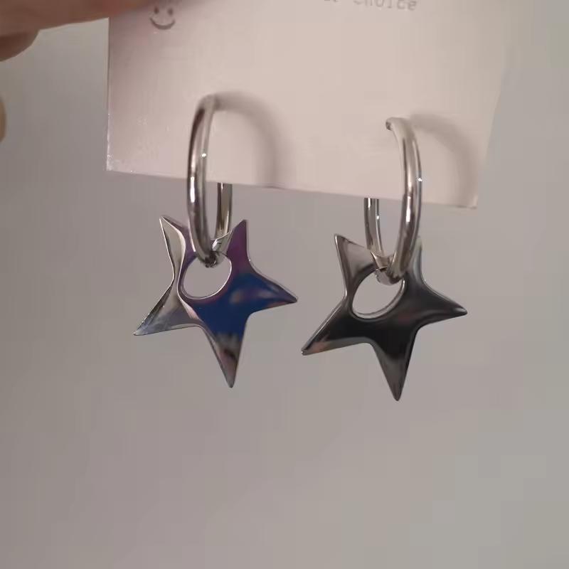 Korean Fashion Large Exaggerated Pentagram Irregular Pendant Earrings Hoop Earrings for Women Men Hip-hop Punk Party Jewelry