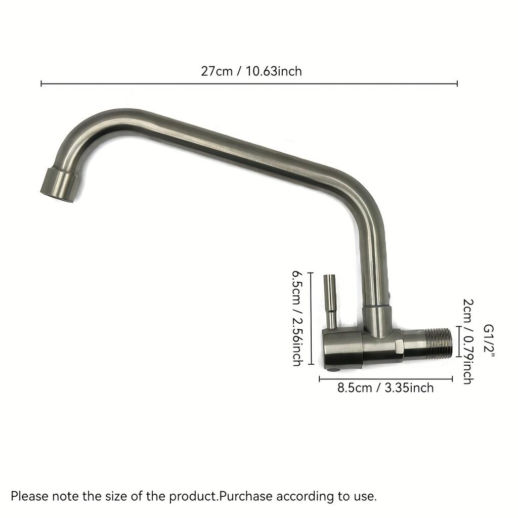 1pc SUS304 Stainless Steel Splash-Proof Faucet Brushed Finish Wall-Mounted Single Cold Faucet with Valve Core, Classic Design for Kitchen Sink Faucet