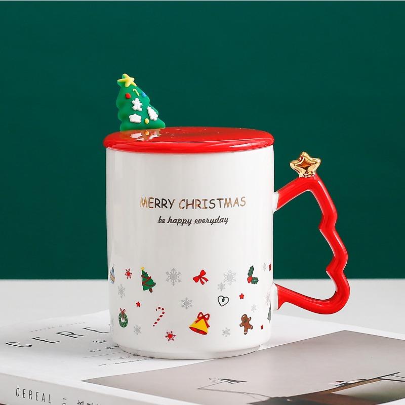 Christmas Gift Mug with Lid Spoon Ceramic Cup Male and Female Couple Coffee Cup Student Water Cup Home Breakfast Cup