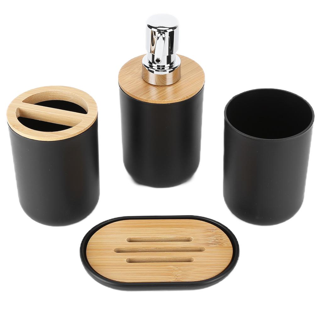 4Pcs Bathroom Accessory Set Bamboo Waterproof Durable Gift Toothbrush Cup for Home Hotel