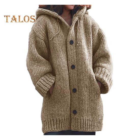 

Женский свитер, пальто с капюшоном, завязками, длинными рукавами, однобортное вязаное пальто, однотонное, средней длины, вязаная верхняя одежда 2XL хаки