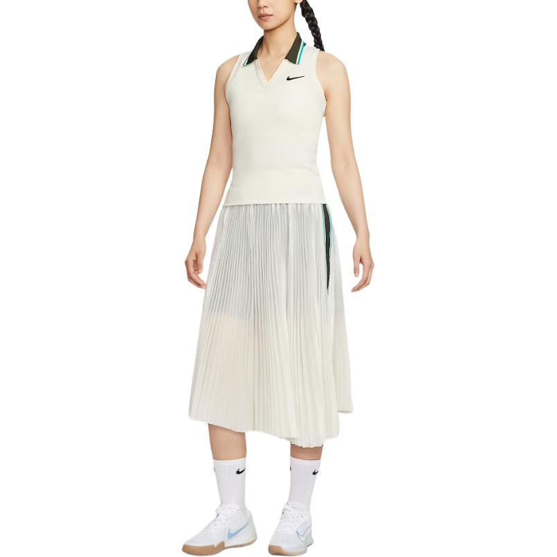 Nike Court Slam SS25 Casual Long Skirt Women's Light Ivory White/Black HF6443-110