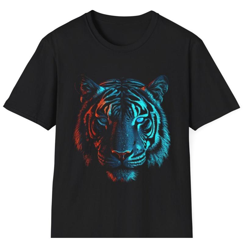 Tiger in Red and Blue Animal Art Tiger T Shirt S