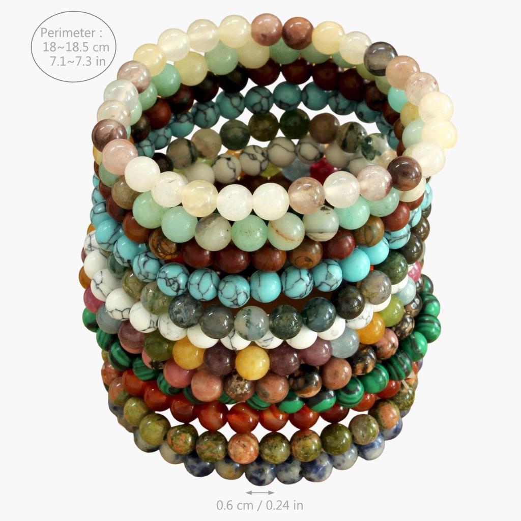 European 6mm Natural Agate Crystal Beaded Bracelet - Handmade Elastic Cord Jewelry for Women