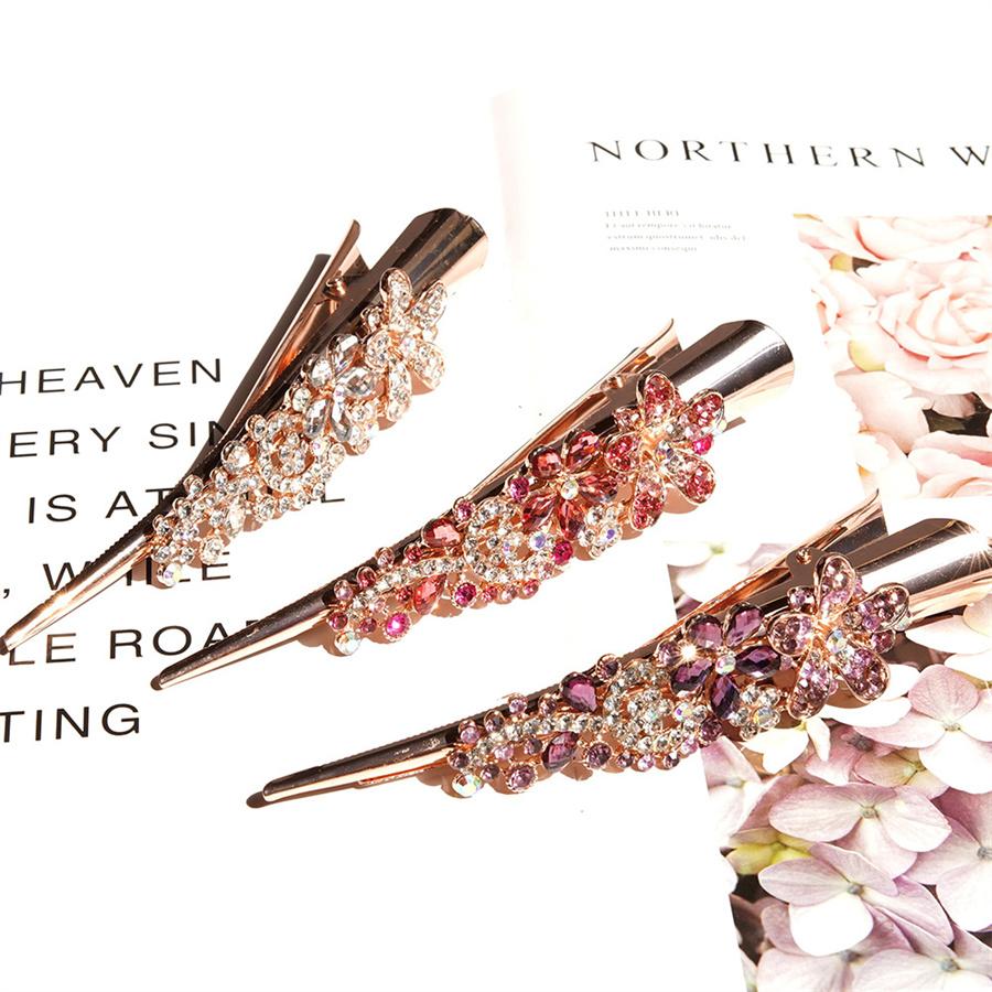 Rhinestone Hairpin Flower Leaf Metal Alloy Duckbill Hair Claws Retro Hair Clips Accessories For Women Shinning Ponytail Headwear