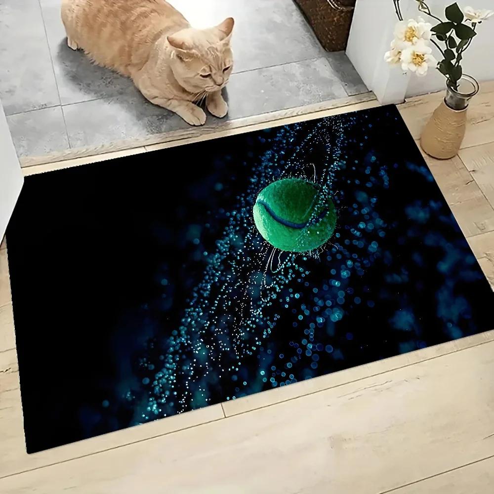 Tennis Court Net Ball Green Blue Graphic Printed Flannel Doormat Non-Slip Bathroom Kitchen Entrance Carpet Decor Floor Mat
