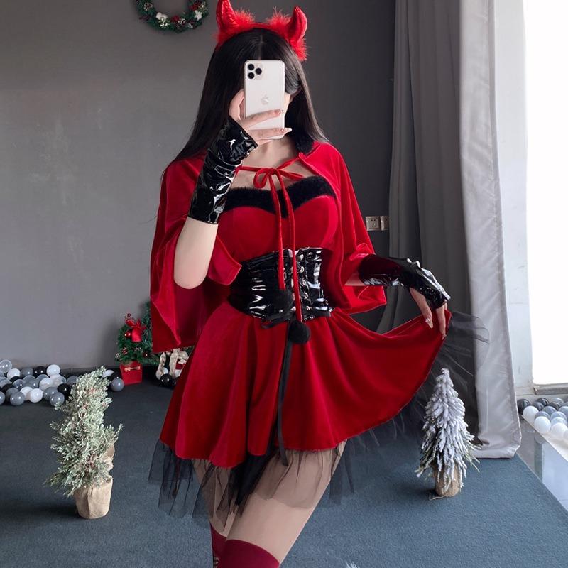 Women Christmas Dress Halloween Devil Cosplay Uniform Sexy Nightclub Stage Costume Lingerie Nightwear Porno Clubwear Dresses