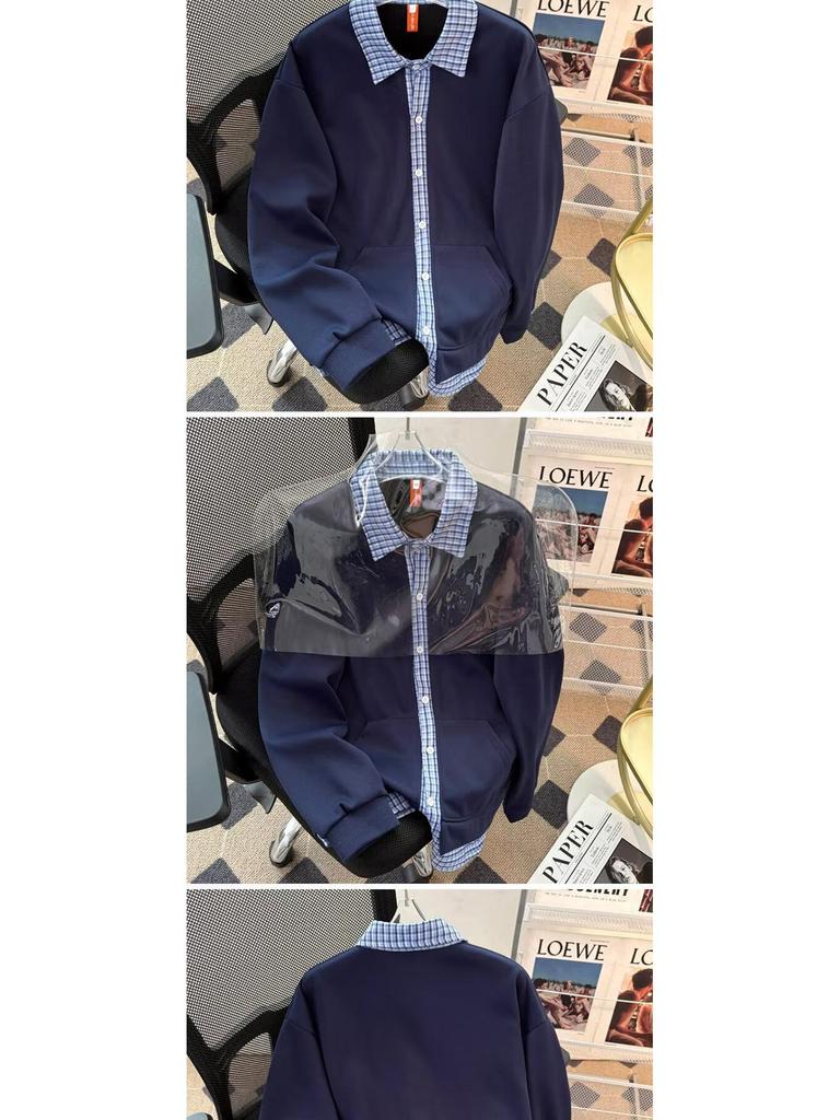 Heavyweight Retro Plaid Patchwork Hoodie Cardigan: Unisex Long Sleeve Sportswear for Autumn