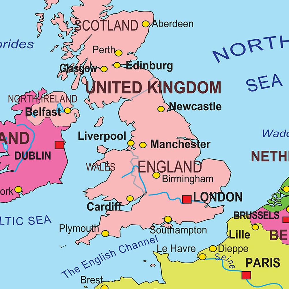 Evropská mapa-Politické rozložení-s vlajkami,Vzdělávací plakát pro domácí kancelář, třídu,Cestovní/Vzdělávací pomůcky