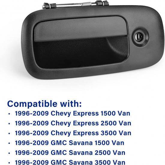 Exterior Door Handle Front Left Driver Side For 1996-2009 Chevy Express, GMC Savana 1500 2500 3500 4500 Van, Replaces 79320,W/Key Hole,Textured Black