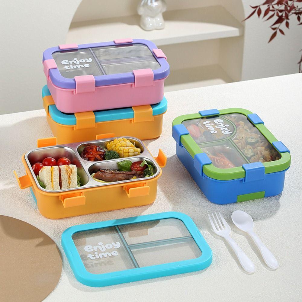 304 Stainless Steel Thermal Lunch Box 3 Compartments Bento Lunch Box School Use