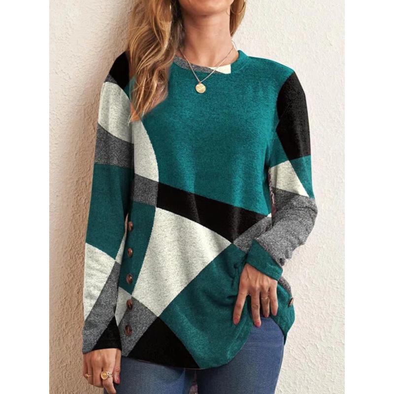 Women's Contrast Color Print Long Sleeve Casual T-Shirt Top