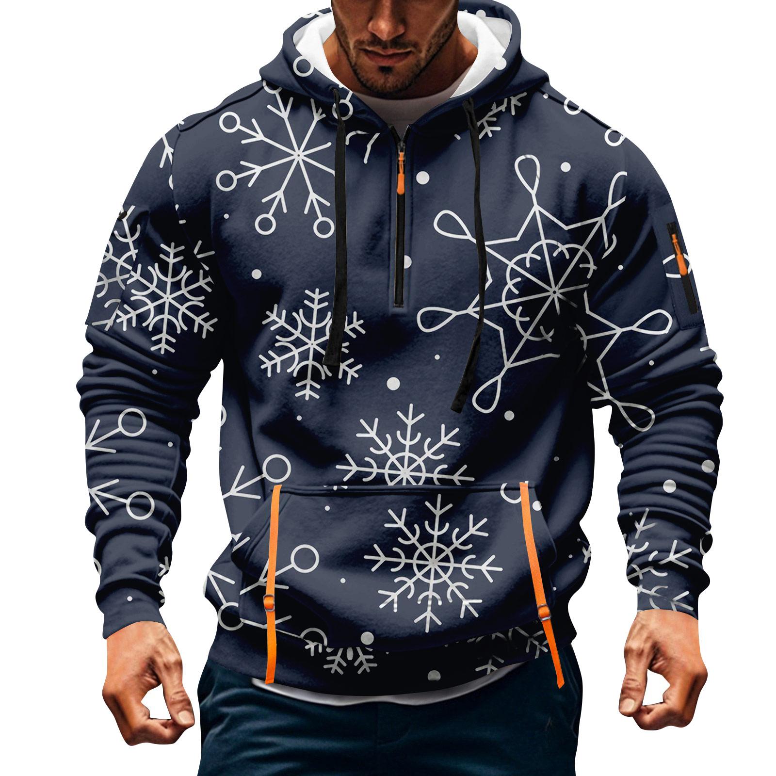 

Чоловічий повсякденний спортивний світшот з капюшоном на половину блискавки з різдвяним принтом XL білий